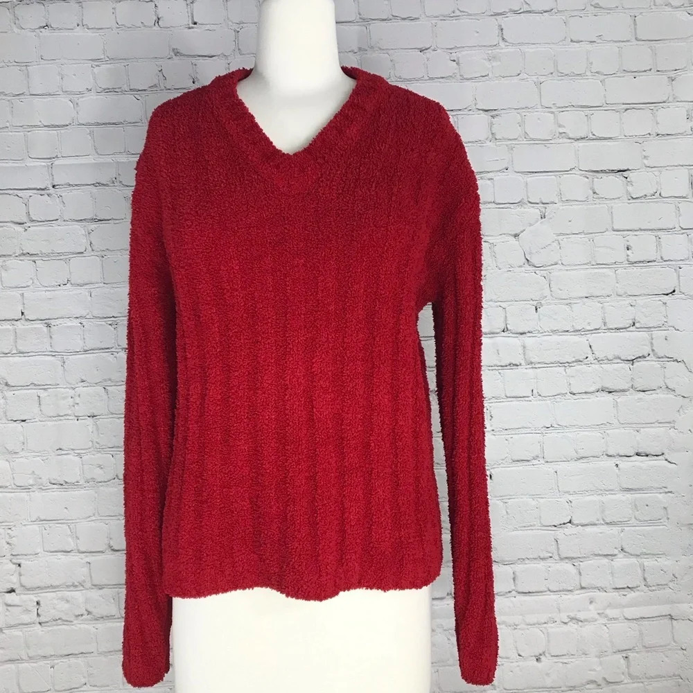 Vintage B. Moss Red Long Sleeve Pullover V-Neck Polyester Sweater Size Medium